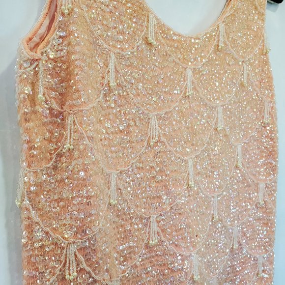 Vintage / Retro Sequin Flapper Tank Top 60's Peach - Picture 5 of 11